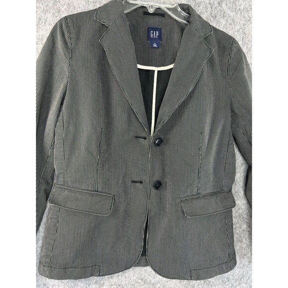 Gap Black Pinstripe Blazer Notch Collar Women Size 6 Academia Career Business - Picture 4 of 9